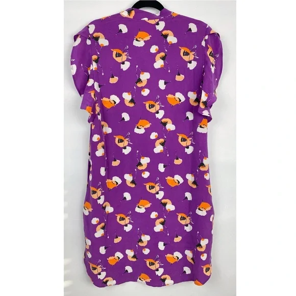 Equipment Lorainna 100% Silk Floral Printed Mini Dress, Dahlia Purple - Size L - Picture 7 of 12
